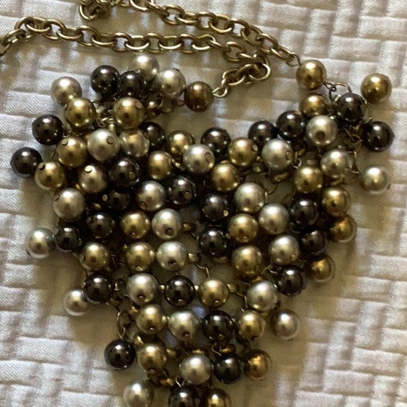 Gold, Silver And Black Bead Triangle Bib Necklace - Picture 6 of 7